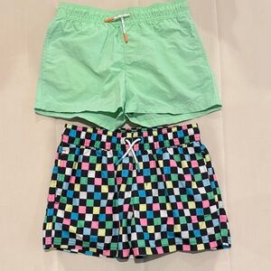 art class Kids Swim Trunks - Green and Multicolor Checkered